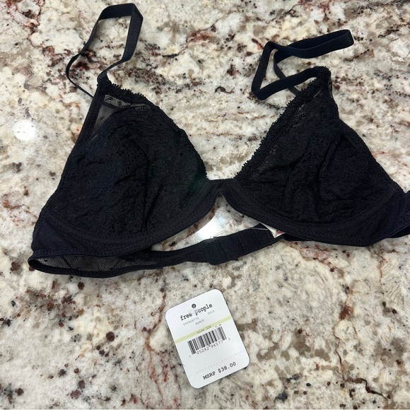 Free People Black Lace Bralette sexy size 32B Witchycore  layering goth gothic - Picture 4 of 10